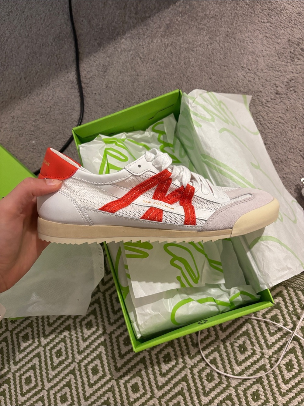 Sam Edelman White Sneakers with Red Stripe Accents